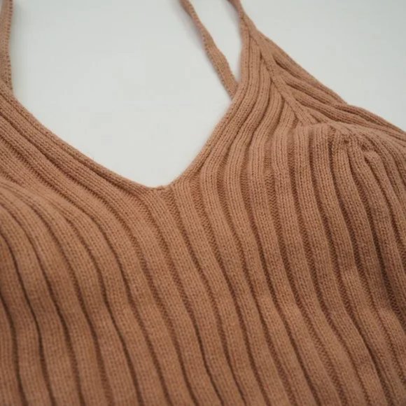Free People Corset Detail Swit Spaghetti Strap Ribbed Knit Cami Crop Top sz M - Picture 5 of 6